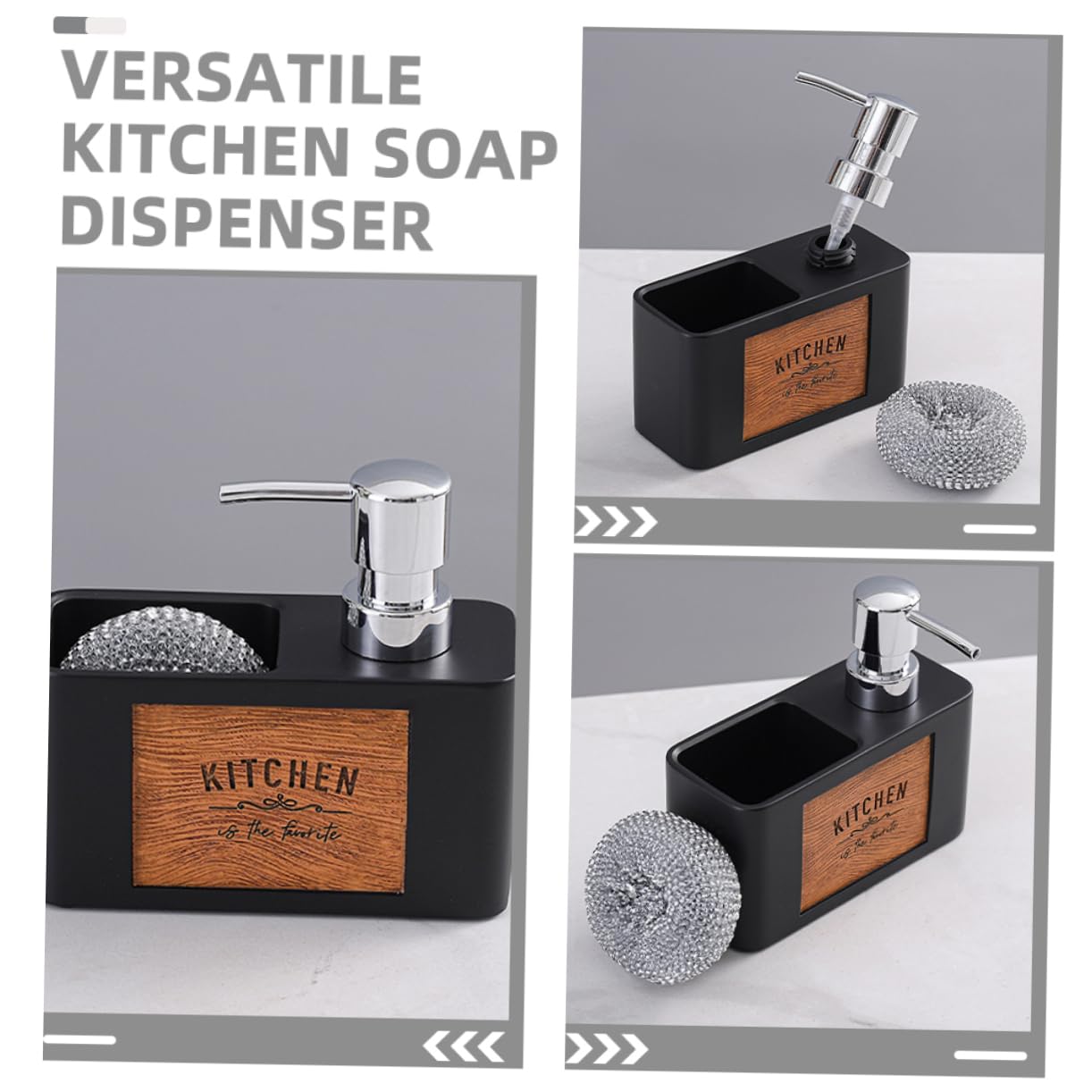 Luxshiny Dispenser Cucina con Erogatore Pompa Ricaricabile Flacone Vuoto per Shampoo e Balsamo Supporto per Accessori da Lavello da Cucina