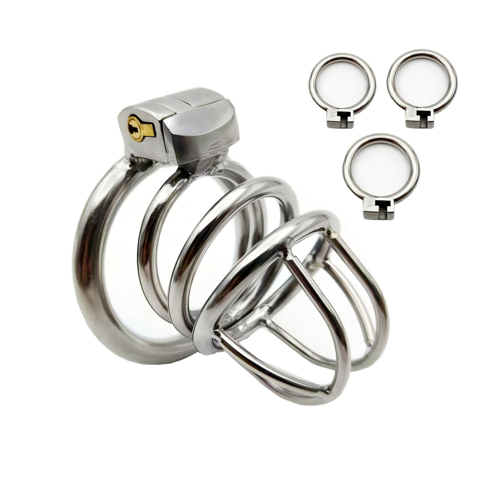Cage de Chasteté en Métal Cage de Chasteté Pénis avec 3 Ring de Tailles Différentes et Serrures Invisibles Chastity Cage avec Grande Ouverture pour La Ventilation Sex Toys Cage Chastetée (Large)