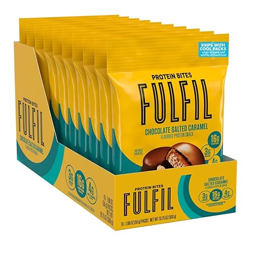FULFIL Protein Snack Bites, Chocolate Salted Caramel Flavored, Gluten Free with 16g Protein per serving, 7 Bites per Bag (10 Bags) - Chocolate Salted Caramel