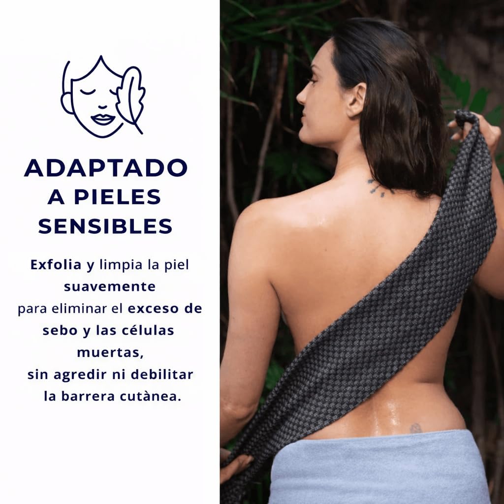 isamundo toalla exfoliante, antibacteriana para ducha con fibras de carbón de bambú y plata natural, toalla exfoliante japonesa suave de secado rápido para espalda cuerpo