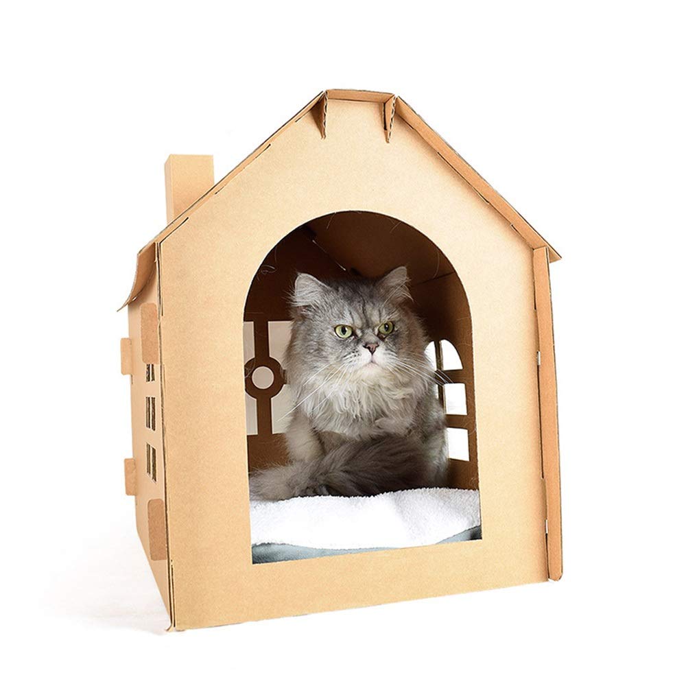 Chenzinan Papel Corrugado Gato Plegable Casa Cat Scratch Camada Junta del Gato del Gato de Juguete (Color : Beige, Size : 34 * 43 * 48cm)