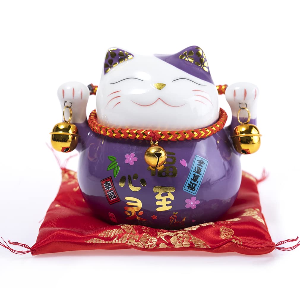 lachineuse - Cat Maneki Neko - Japanese Lucky Money Box - Asian Traditions - Purple - Porcelain - Japanese Asian Gift Idea - Fortune, Luck and Happiness