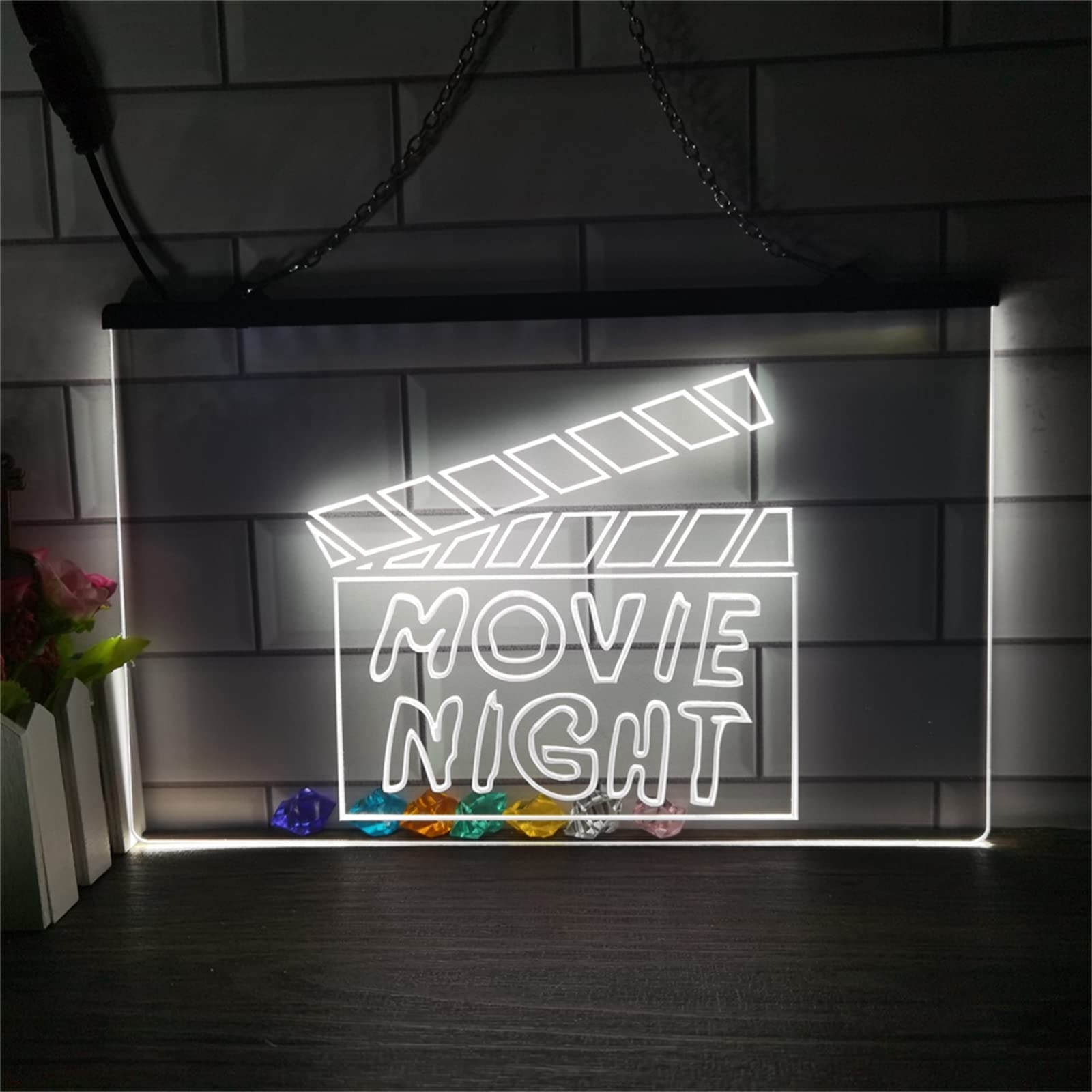 Cartel de neón LED de Noche de película, decoración de Pared de Cine de película, Luces de neón de atenuación remota RGB, indicador de señal Luminosa USB,60x40cm