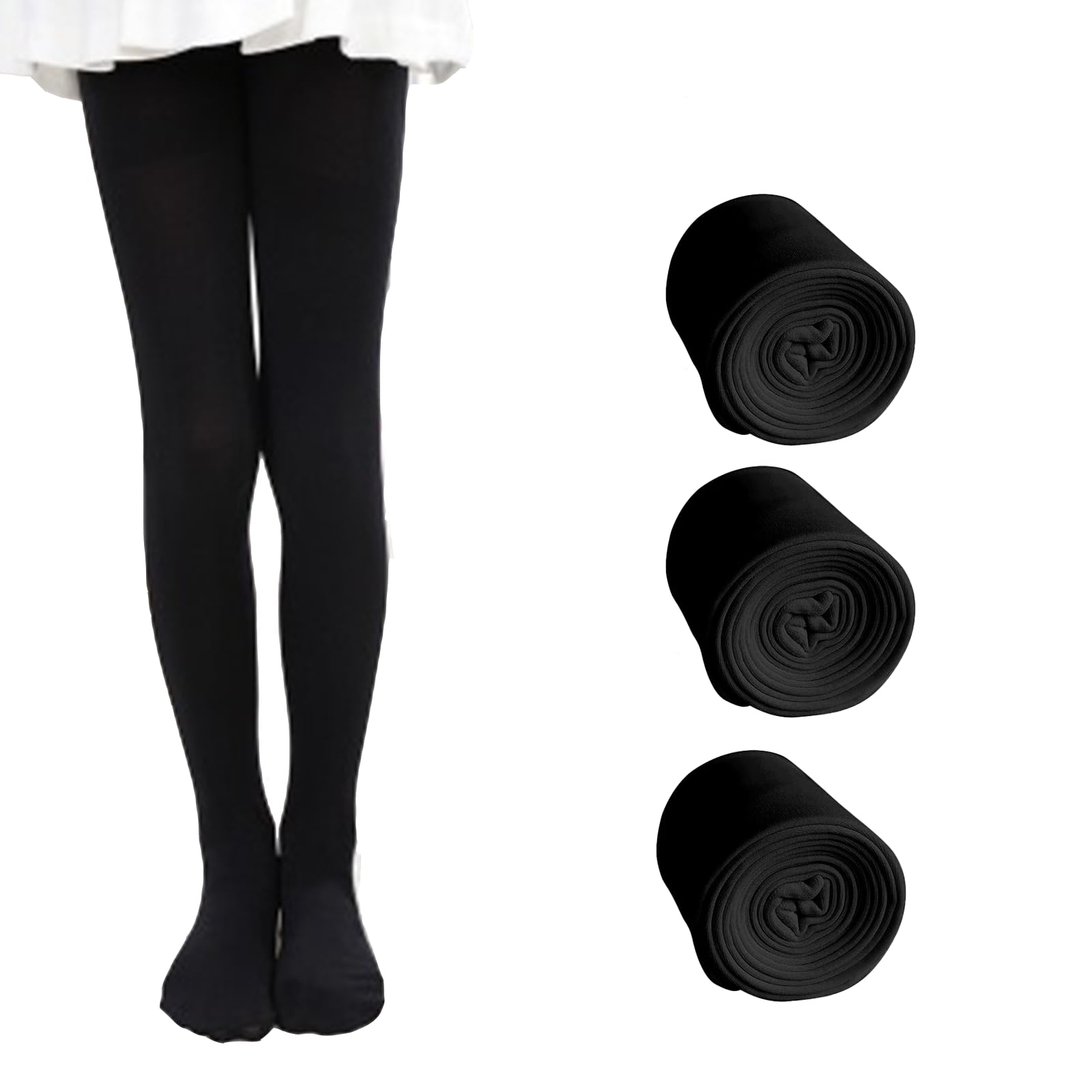 Xiyezdm Girls All Black Tights Ballet Dance Tight Kids Student Footed School Uniform Training Tights Ultra Stretchy Soft Pantyhose Schoolwear Age 4-13(, 6-8 Years)
