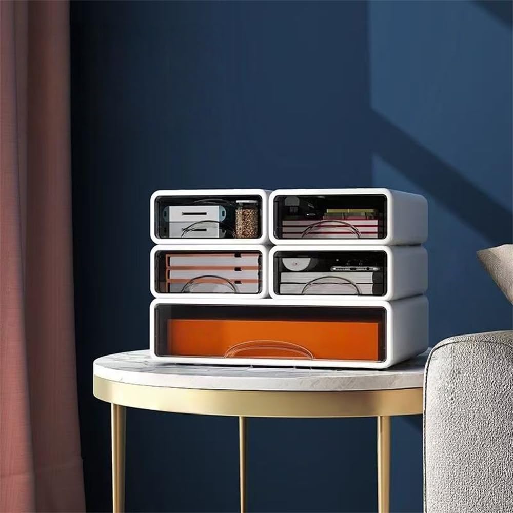 Organizer da scrivania a 5 ripiani, impilabile, bianco, con 5 cassetti, in plastica, per la collezione della casa, il trucco, forniture per ufficio