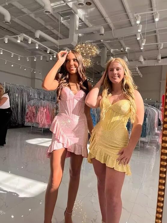 Strapless Sequin Homecoming Dresses 2025 Ruffles Short Corset Prom Party Gowns for Women2