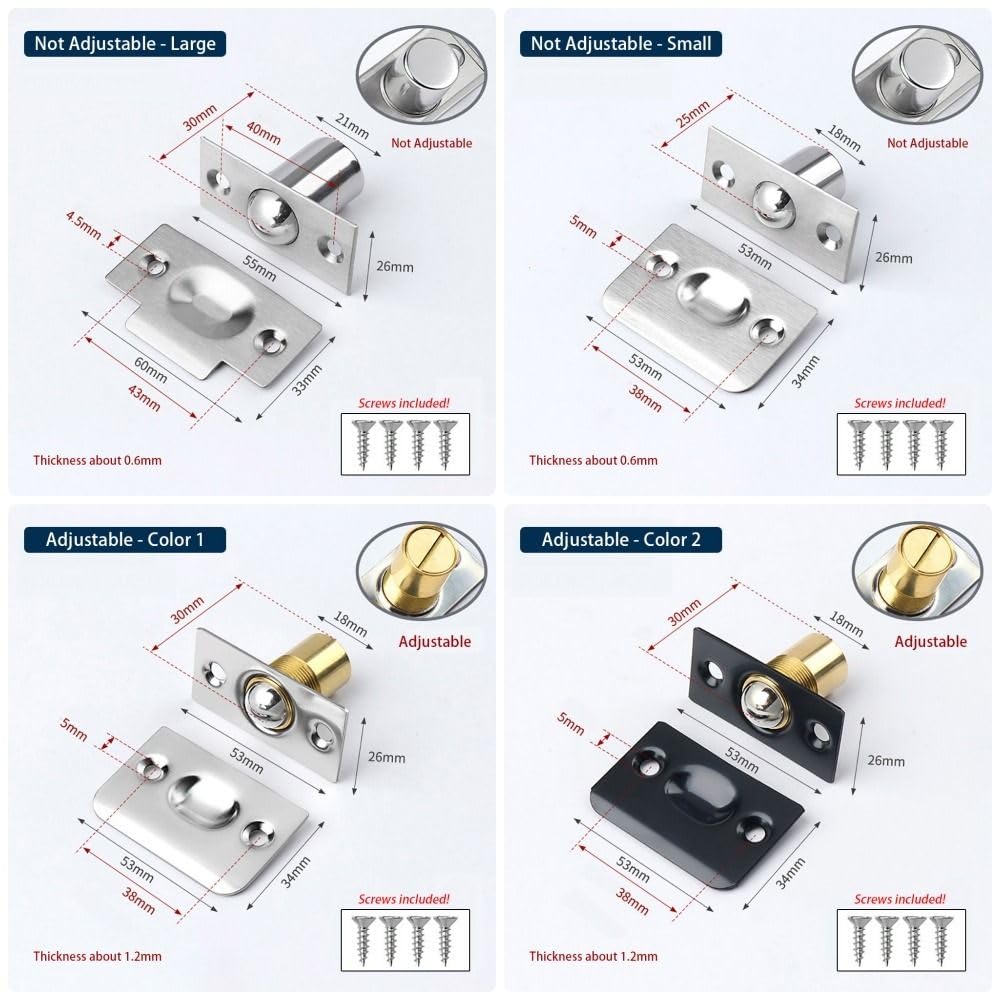 2Pcs Adjustable Roller Stainless Steel Ball Door Spring Catch Lock Internal Latch Set Cabinet for Adjustable Hardware - Image 2