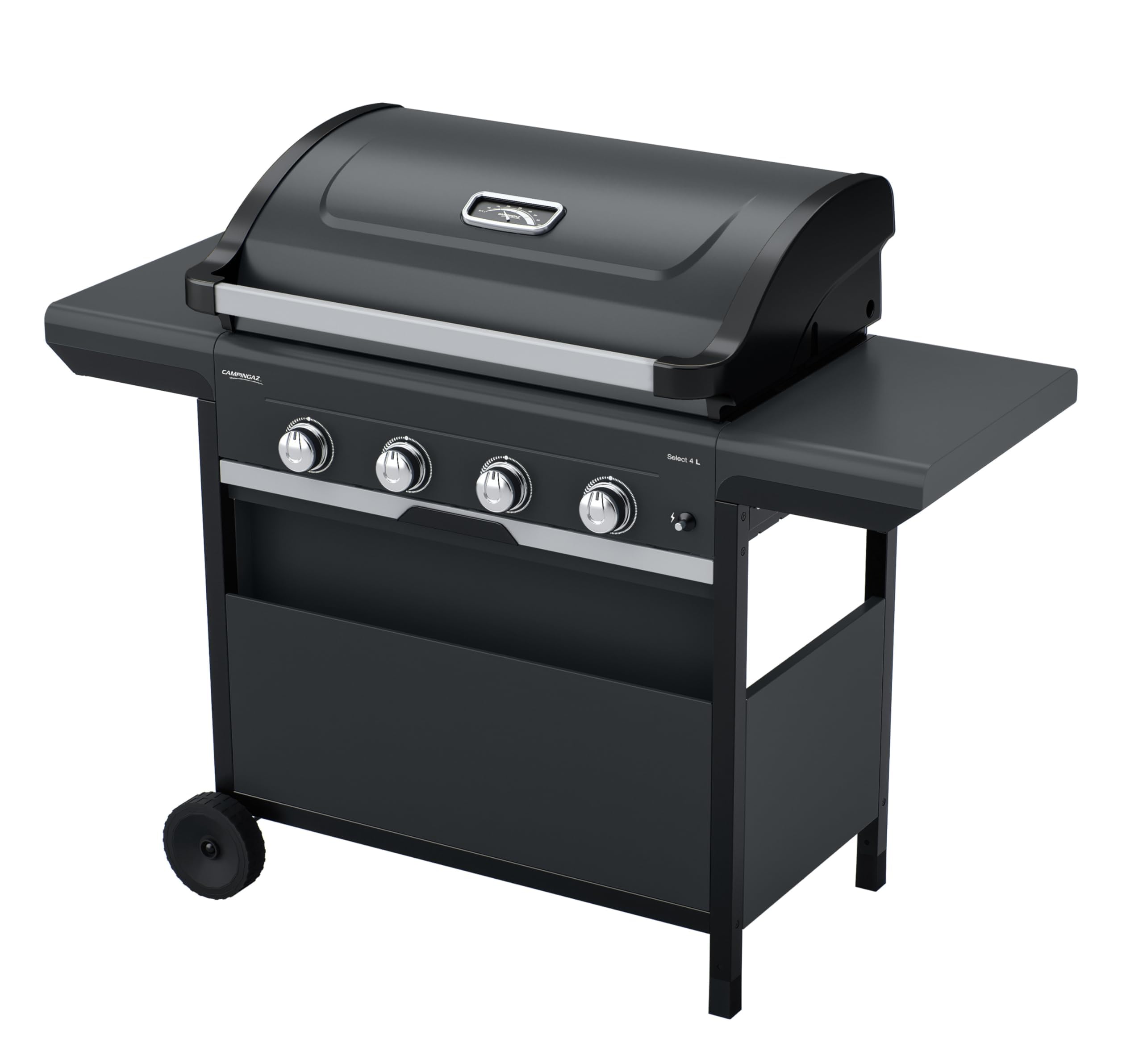 Campingaz Barbecue Gas Select 4 L | BBQ con 4 bruciatori in acciaio inox | coperchio con termometro | con sistema InstaClean | 2 ripiani laterali pieghevoli | potenza 12 kW