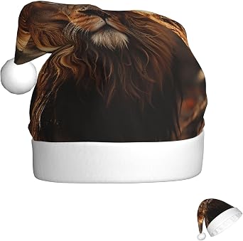 Santa Hat Lion image Christmas Hat with Plush Brim Santa Claus Hats Thicken Xmas Hats Party Headwear