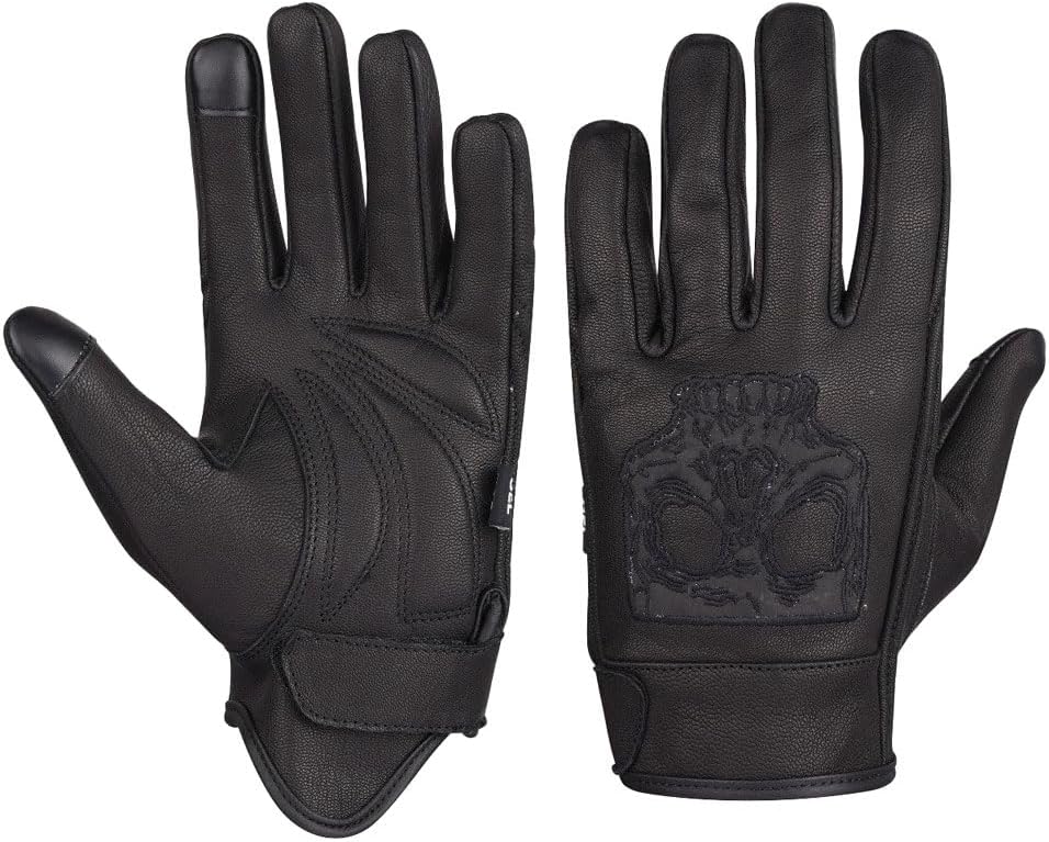Vance Leather Premium Leather Motorcycle Glove, Riding Gloves with Reflective Skull Design, Gel Palm, Touchscreen Capability Vance Leather Premium Leather Motorcycle Glove, Riding Gloves with Reflective Skull Design, Gel Palm, Touchscreen Capability