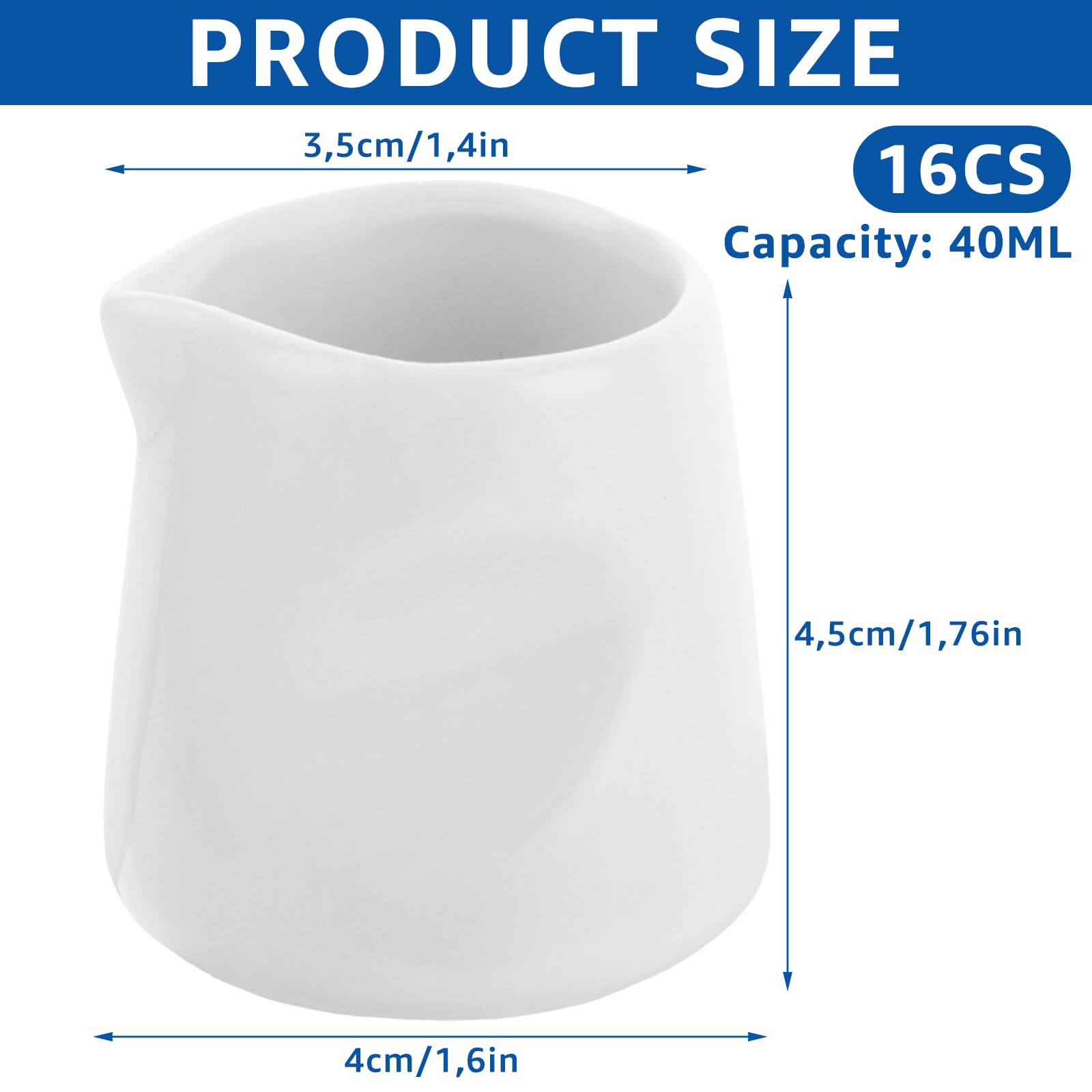 APACALI 16 Stück Weiße Milchkännchen Porzellan, 40ml Mini-Kännchen Milchkännchen Klein, Sahnekännchen Klein Keramik Milchkännche für Milch,Soße,Kaffee,Saucen,Küche,Bar,Café