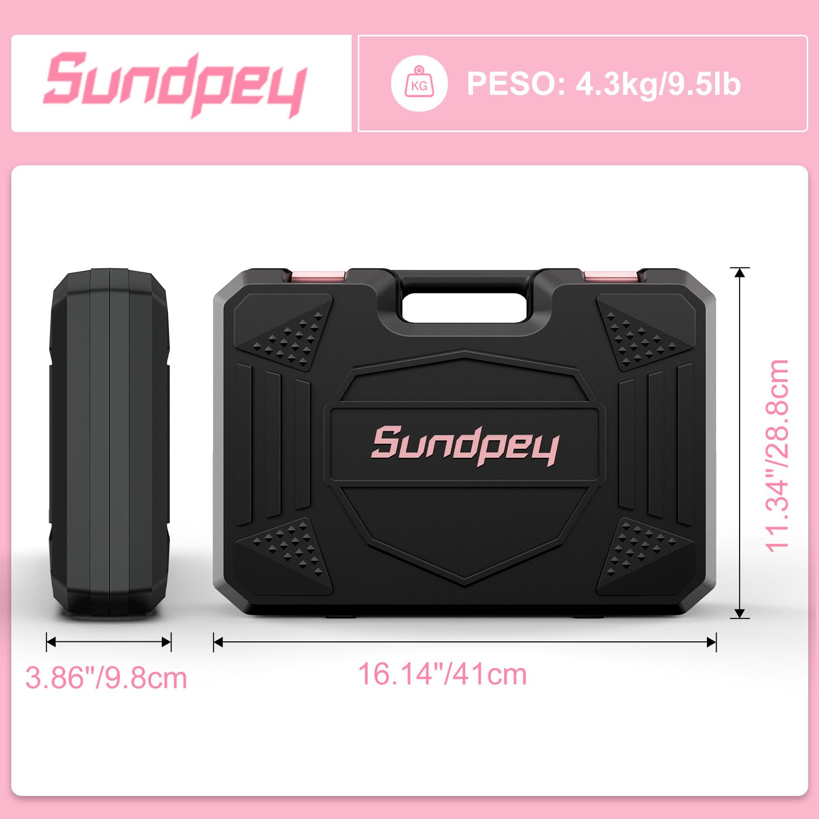 Taladro Atornillador 12V - Sundpey Caja Herramientas 206 Piezas con Taladro Eléctrico Compacto, Juego Herramientas con Destornillador Electrico para Oficinas y Jardín Rosa