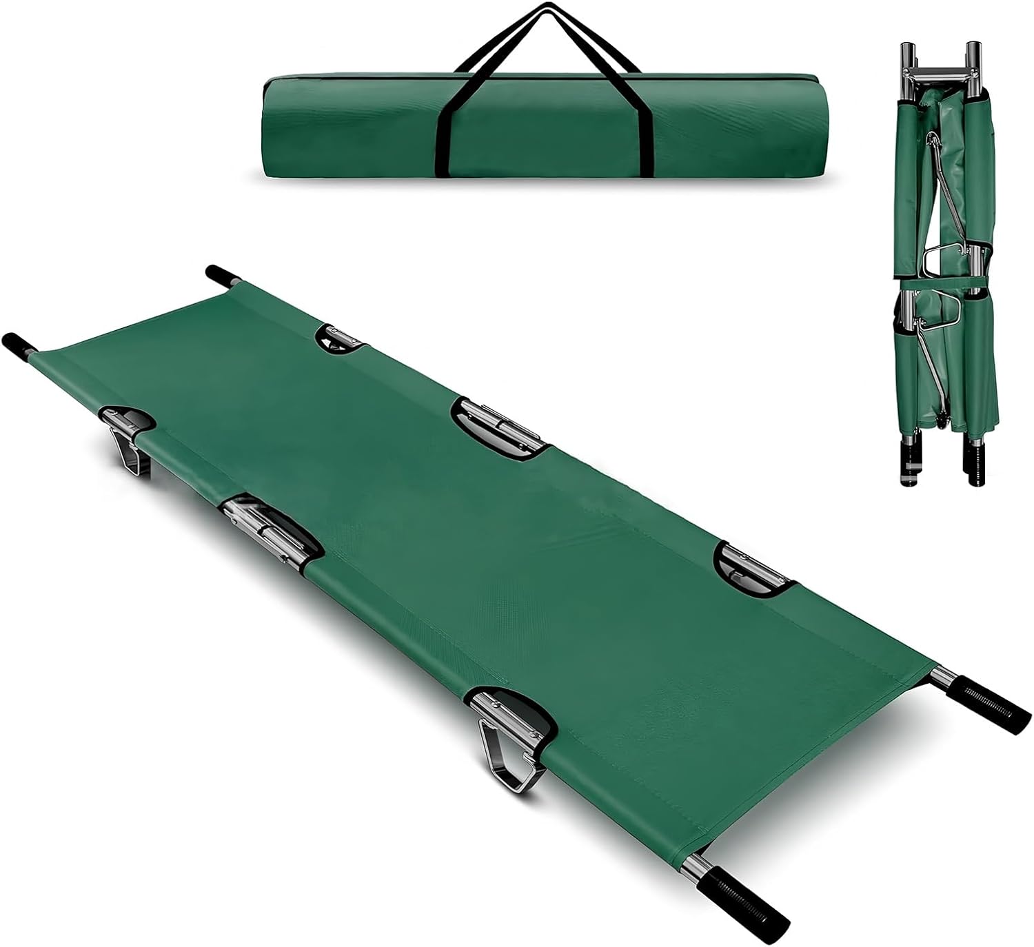 折りたたみ 担架 アルミ合金製 ロングサイズ 防水 簡易担架 コンパクト 2つ折り ストレッチャー キャスター 救護用 搬送(グリー