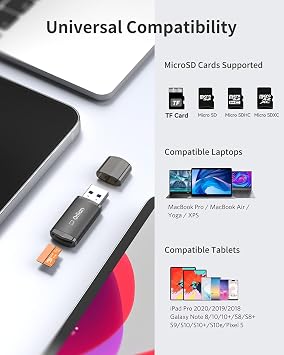 قارئ بطاقات Orlian USB 3.0 Micro SD، محول بطاقة SD بسرعة 5 جيجابت في الثانية، قارئ بطاقات Menory متوافق مع Windows وMAC وMacBook Pro/Air وAndroid والمزيد، أسود