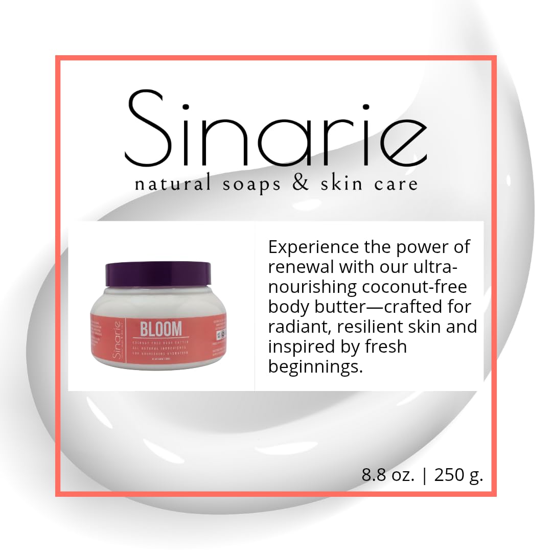 Sinarie Coconut-Free Body Butter – Ultra-Nourishing Moisturizer with Mango Butter, Avocado Oil & Jojoba Oil – Hydrating & Non-Greasy Lotion for Sensitive Skin (8 oz., Bloom)
