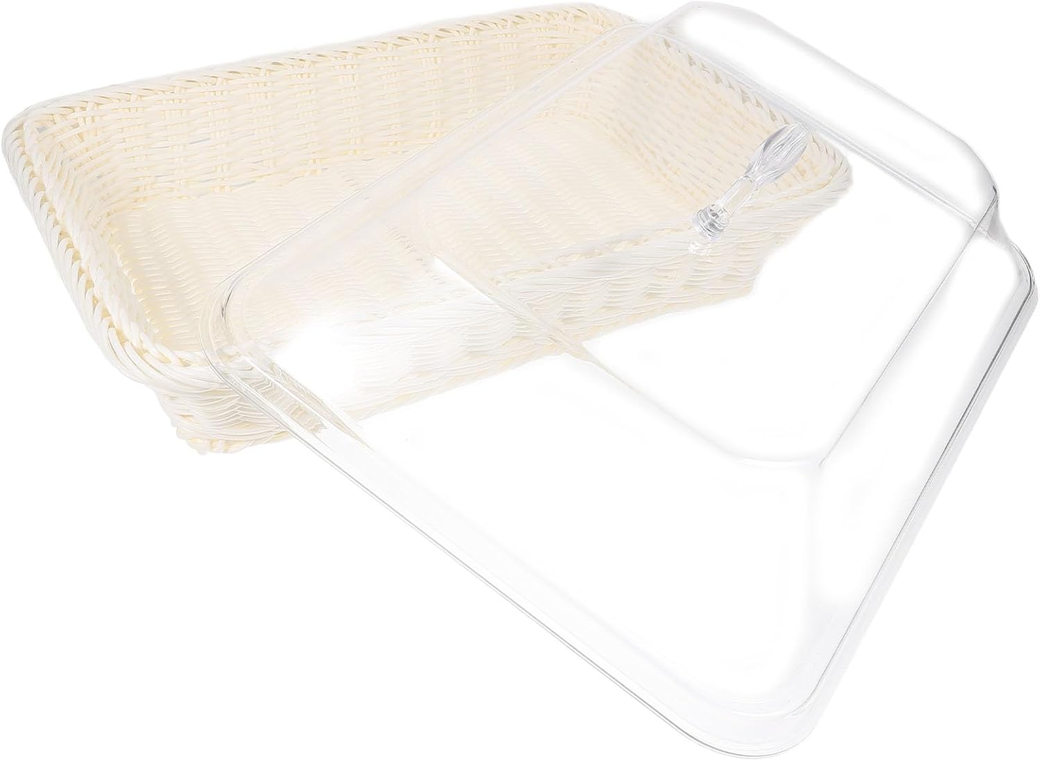 Desktop Bread Serving Basket with Lid, Handwoven Simulated Rattan Fruit and Snack Basket for Home Storage, 35x25x15cm Rectangular Food Preservation Tray for Party and Tabletop Use