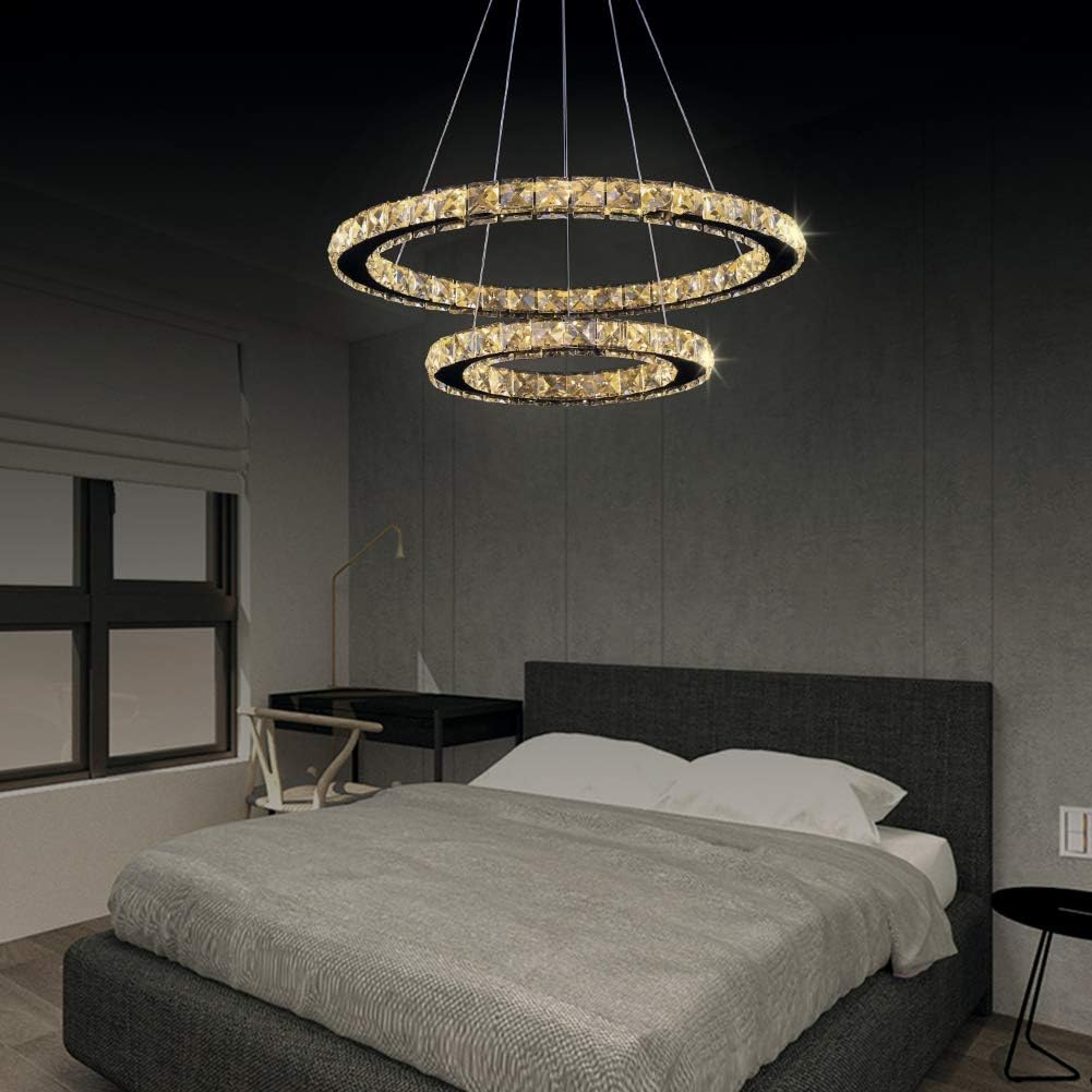 Review Discount LED Chandelier Modern Contemporary 2 Rings Pendant Light Adjustable Stainless Steel Crystal Ceiling Lighting Fixture for Bedroom Living Room Dining Room (Warm White) Authentic Crazy Deals LED Chandelier Modern Contemporary 2 Rings Pendant Light Adjustable Stainless Steel Crystal Ceiling Lighting Fixture for Bedroom Living Room Dining Room (Warm White)