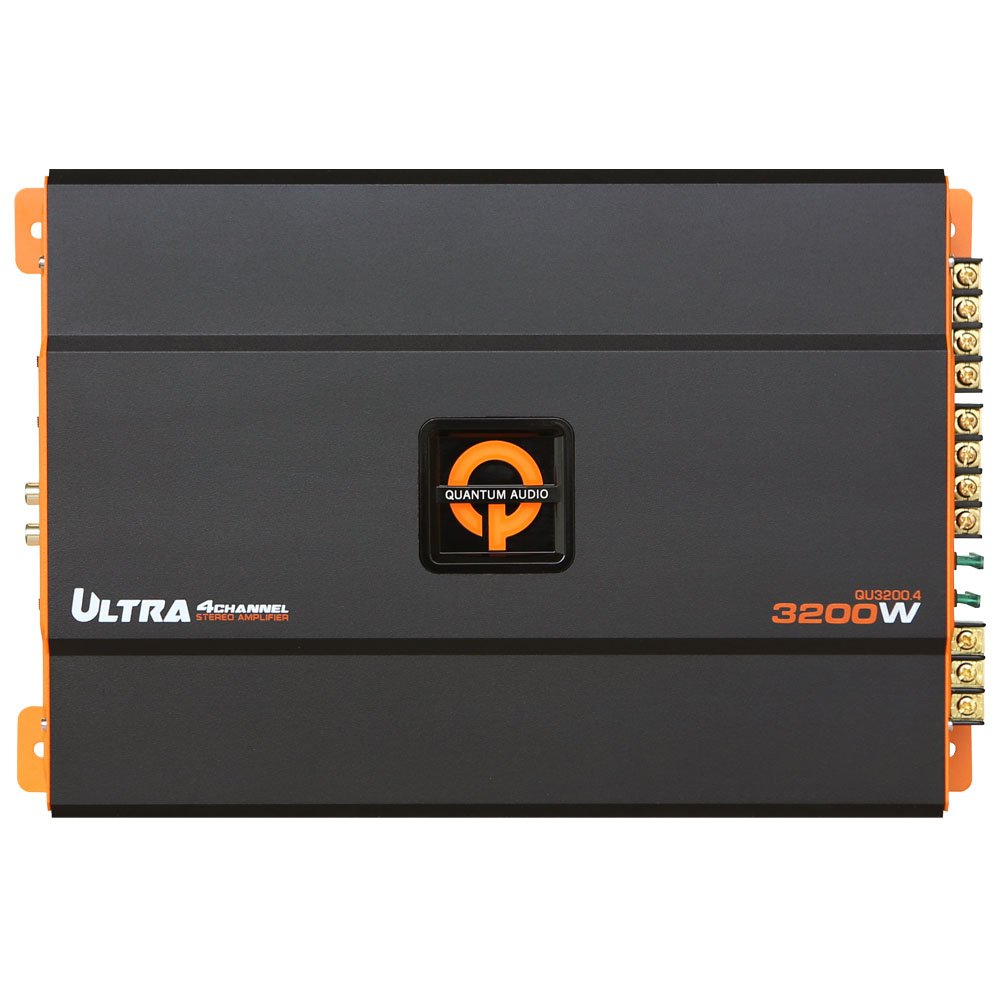 Quantum QU3200.4 4 Channel Amplifier, top view showing Quantum Audio logo and 3200W branding.