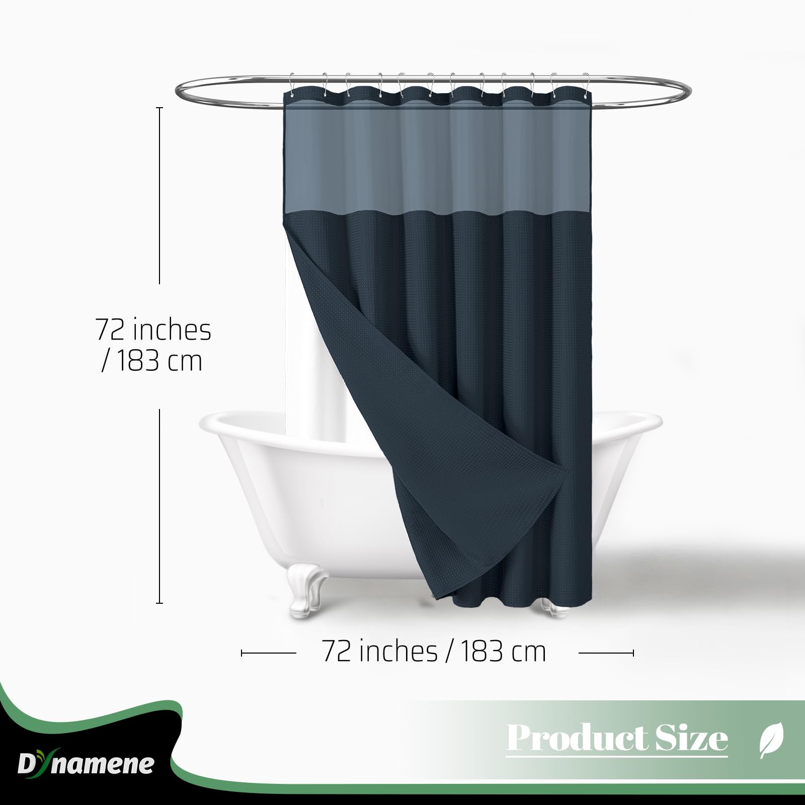 Dynamene Cortina de ducha de tela con forro a presión, cortinas de ducha de hotel para baño, lavable, impermeable, con ganchos de plástico, ventana superior de malla, 72 x 72 pulgadas