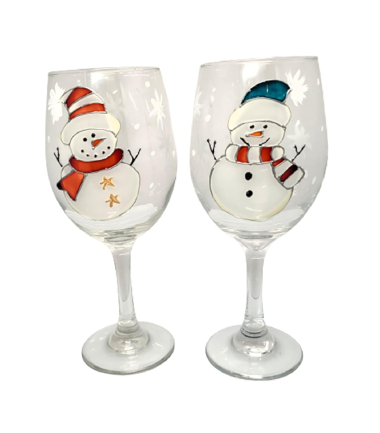 Snowman Hand Painted Holiday Wine Glasses Set of 2