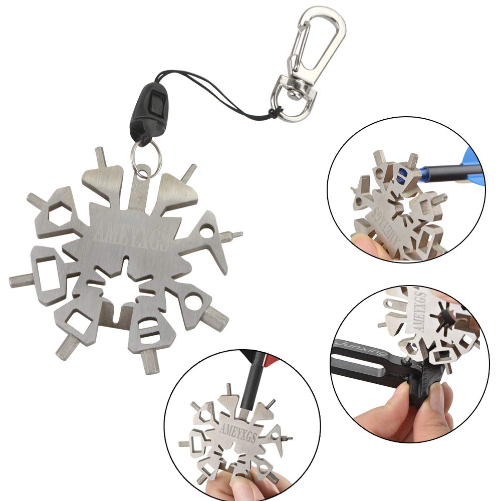 ZSHJGJR21-in-1 Snowflake Multi-Function Archery Tool Bow Archery Arrow Repair Tool Multifunctional Wrench Portable Key Wrench Camping Multi-Function EDC Keychain Bottle Opener