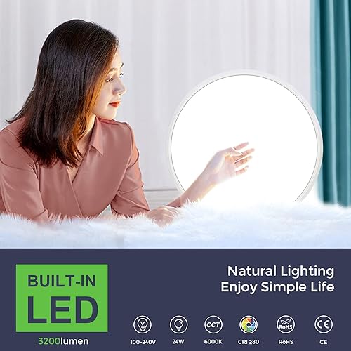 Miniatura 10 de Lámpara LED de techo empotrada, 7 pulgadas, 12 W, 4000 K luz blanca diurna, accesorios de iluminación redondos modernos planos, 1500 lm, equivalente