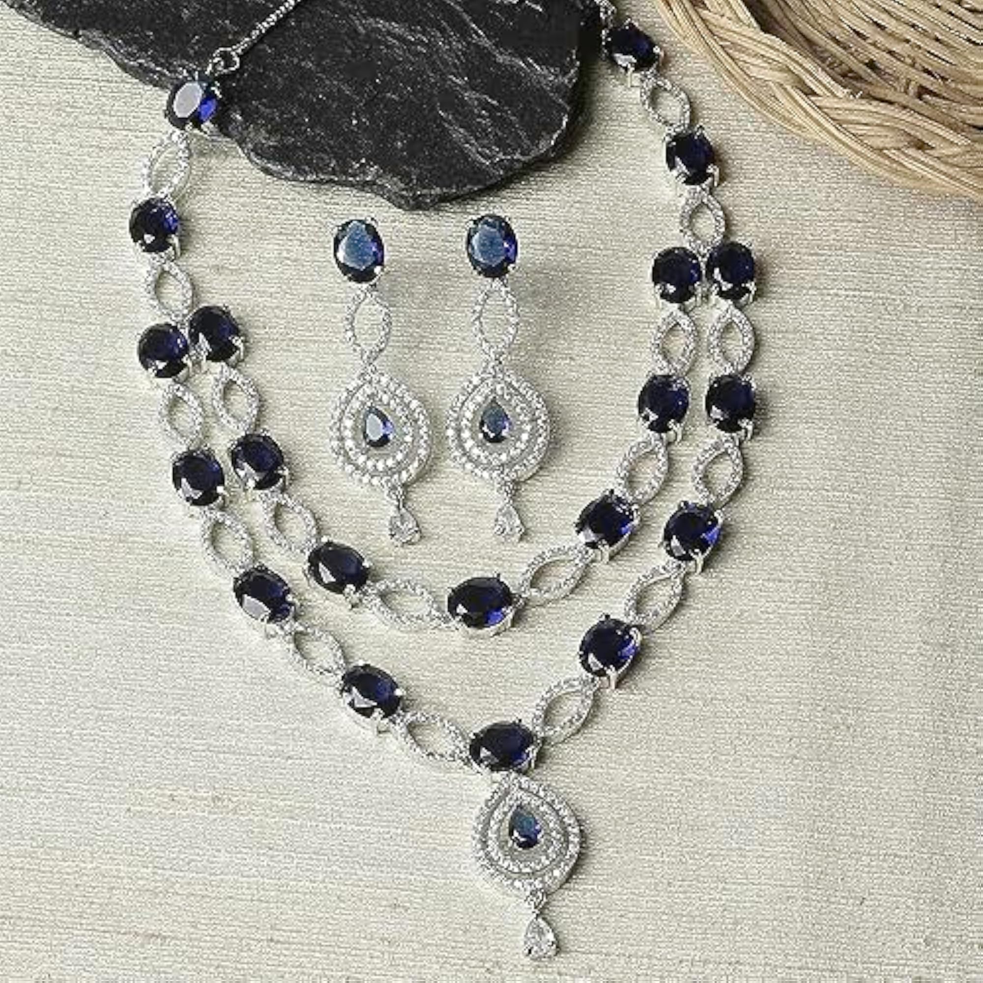 Rhodium-Plated American Diamond Abstract Necklace Set