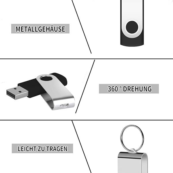 USB Sticks 8GB 10 Stück, AreTop USB 2.0 8GB 10 Stück 360 Grad USB Stick High Speed Datenspeicher Memory Stick (Schwarz) - 5
