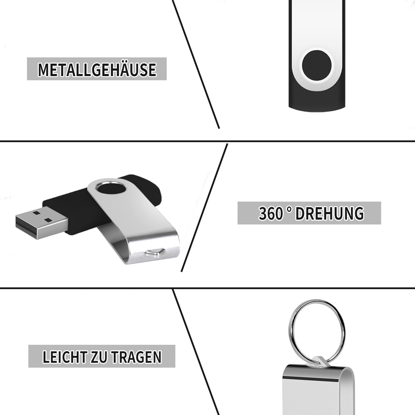AreTop USB 2.0 8GB 10 Stück USB Stick High Speed Datenspeicher Memory Stick Schwarz