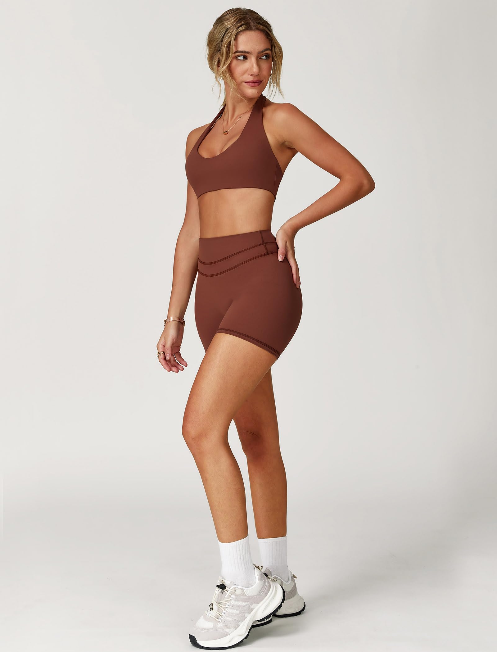 Odizli Set sportivo da donna con allacciatura al collo, reggiseno a vita alta, per palestra, yoga, fitness