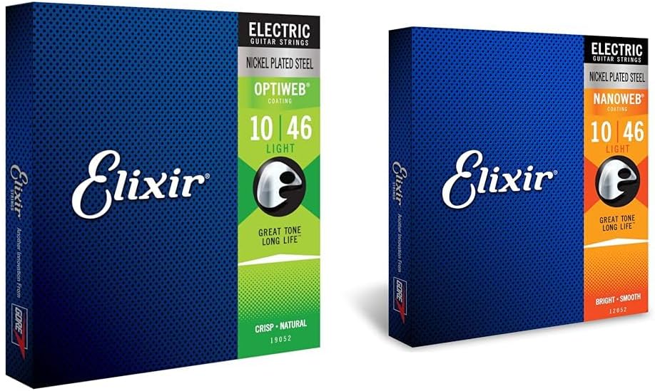 Elixir Strings Electric Guitar Strings (19052) & Elixir Strings Electric Guitar Strings w NANOWEB Coating, Light (.010-.046)