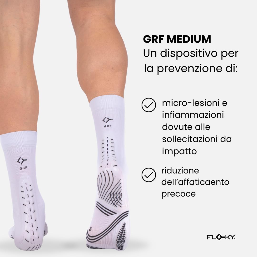 FLOKY GRF MEDIUM Biomechanische Kompressionsstrümpfe für Sport mit hohem Aufprall für Basketball, Volley, Crossfit, Hydrox, Schutz der Achillessehne und Muskeln, maximale Vibrationsreduzierung.