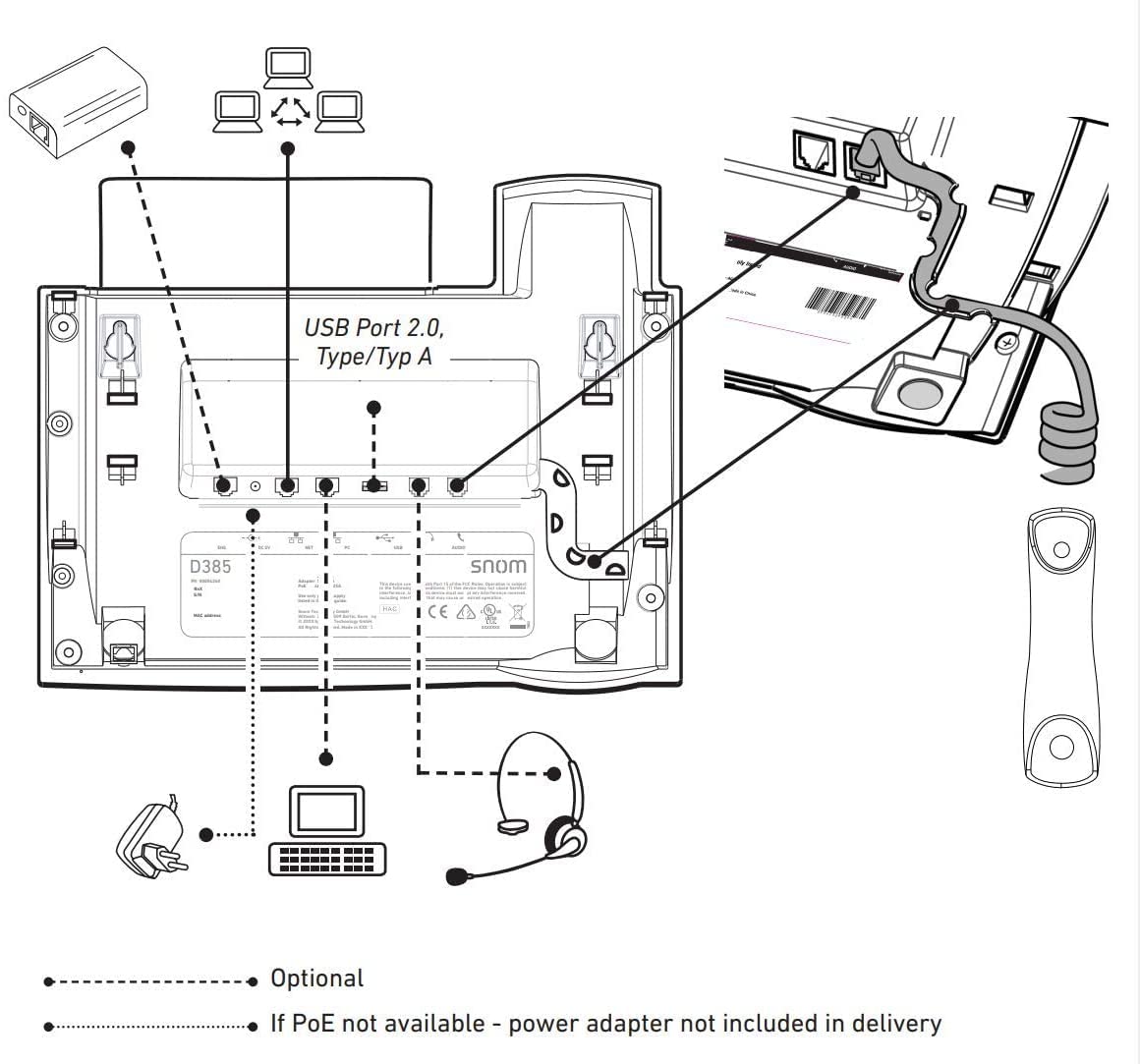 Snom D385N IP Telefono da Tavolo SIP per Casa e Ufficio - Telefoni Ricondizionati, Telefono Fisso Casa, Centralino Telefonico con Display TFT 4,3", Tasti Programmabili, Cuffie, Segreteria Telefonica