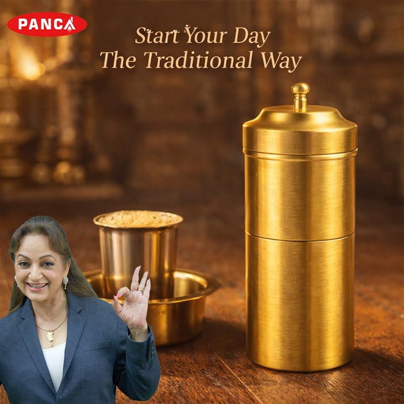Image of PANCA Stainless Steel South Indian Filter Coffee Maker | Traditional Drip Coffee Decoction Maker for Hot & Cold Coffee | 200 ml Capacity | Brass