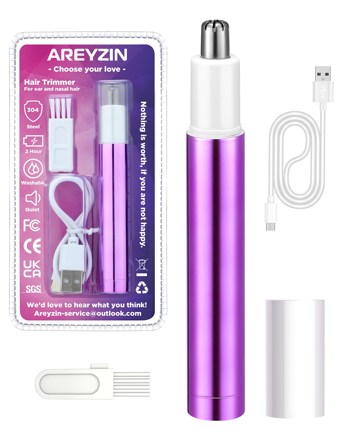 Painless Nose Hair Trimmer for Women Rechargeable 2025 Upgrade Nose Trimmer Ladies Noses Hair Trimmer Dual Edge Blades with IPX7 Waterproof,Powerful Motor,Easy Cleansing,Purple