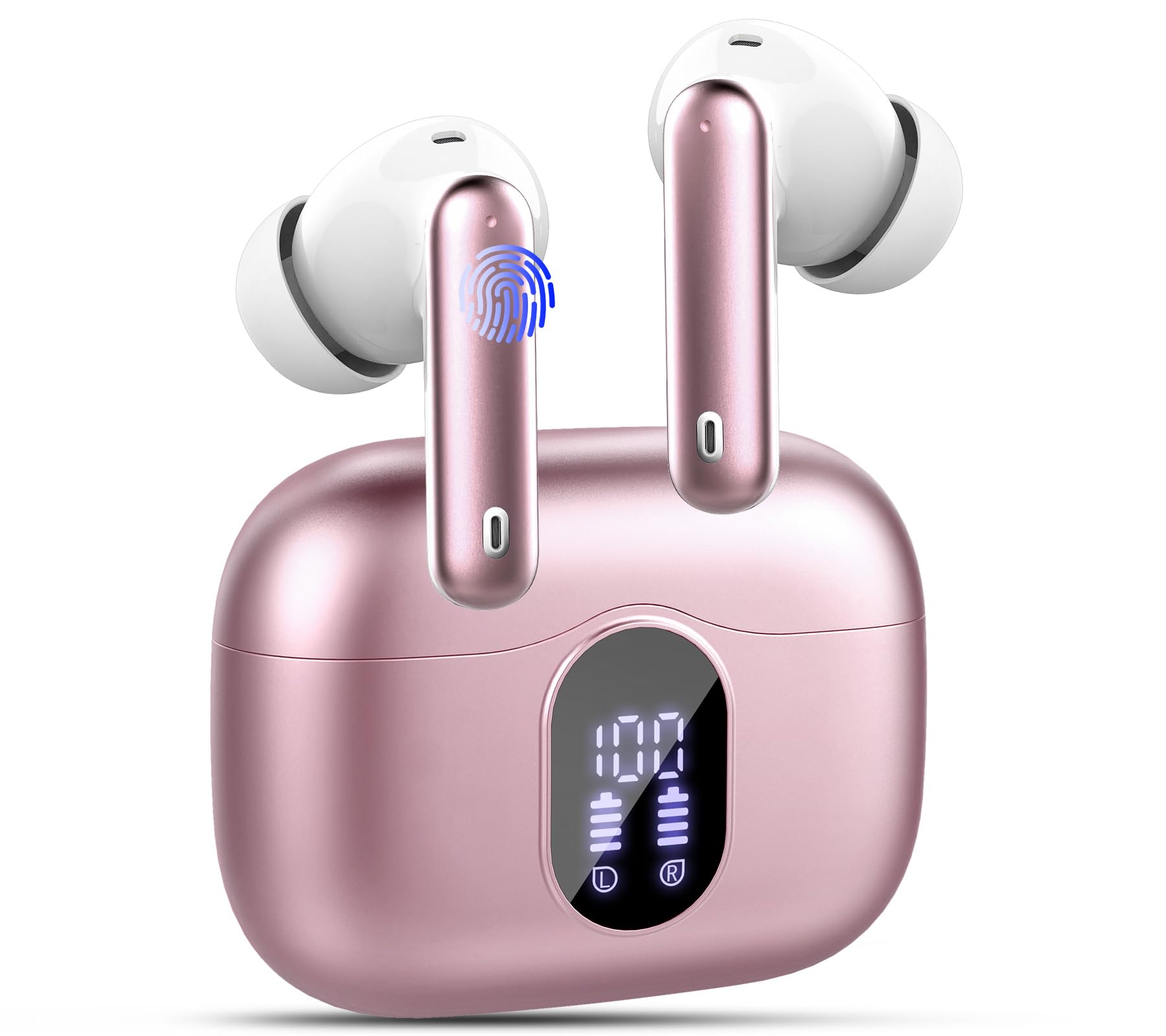 Wireless Earbuds,Bluetooth 5.3 Headphones In Ear with 4 ENC Noise Cancelling Mic,LED Display 2024 Bluetooth Earbuds Mini Deep Bass Stereo Sound,36H Playtime,Wireless Earphones IP7 Waterproof, PinkClimatePartner certified