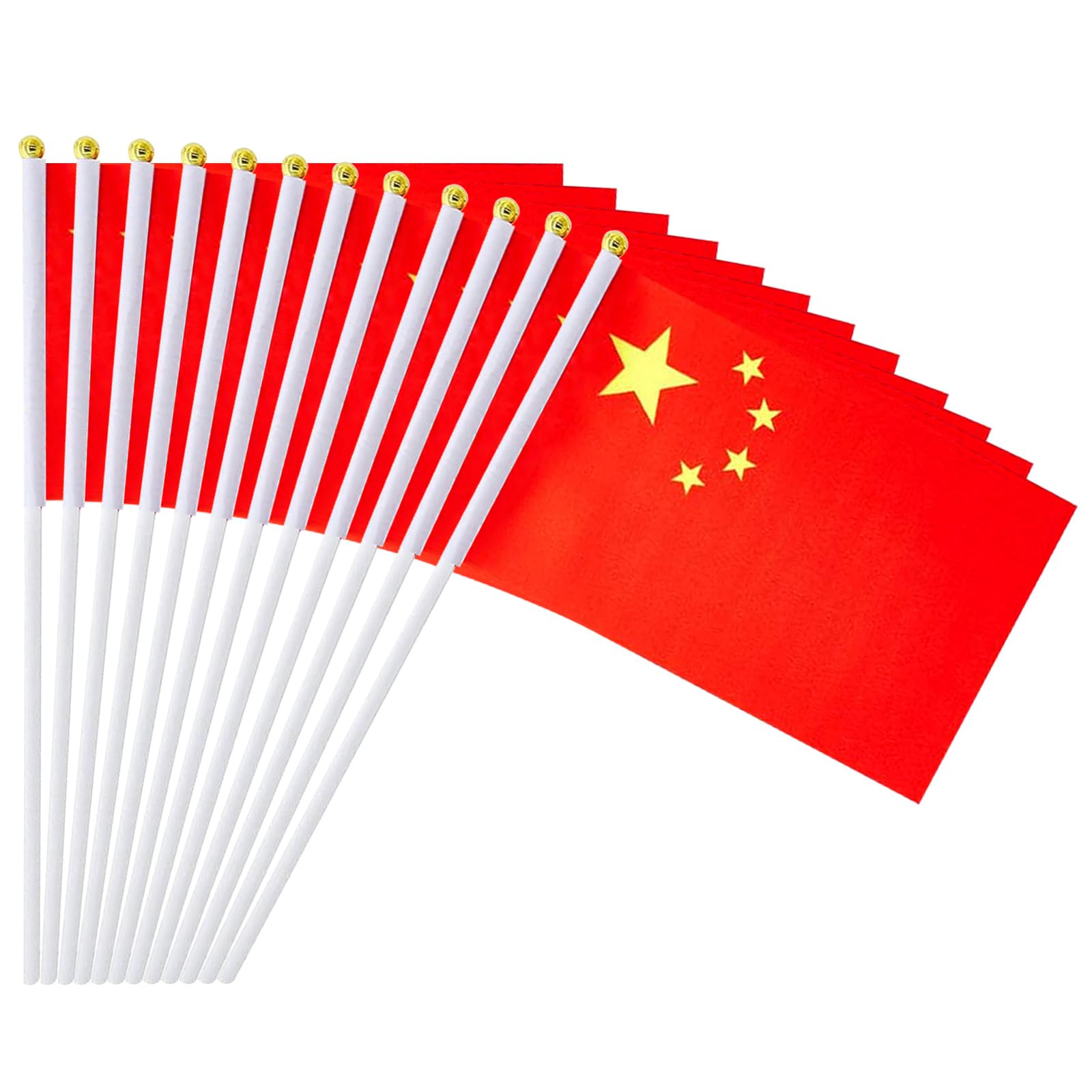 Photo 1 of 12 Pack Chinese Flags on Stick, 5.5 x 8.2 Inch Small China Handheld Flags for Parade Handouts, Cultural Events, National Day, School Activities and Celebrations