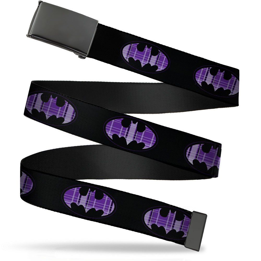Buckle-Down Unisex Batman Signal Black/Purple Plaid - Belt Web Belt Batman 1.25" -Adults Mens 1.25" Wide - Fits Up To 42" Pant Size