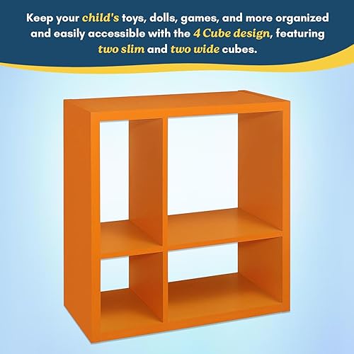 Miniatura 7 de Kings Brand Furniture - Katelyn - Estantería abierta de 4 cubos, organizador de almacenamiento de juguetes para niños (naranja)