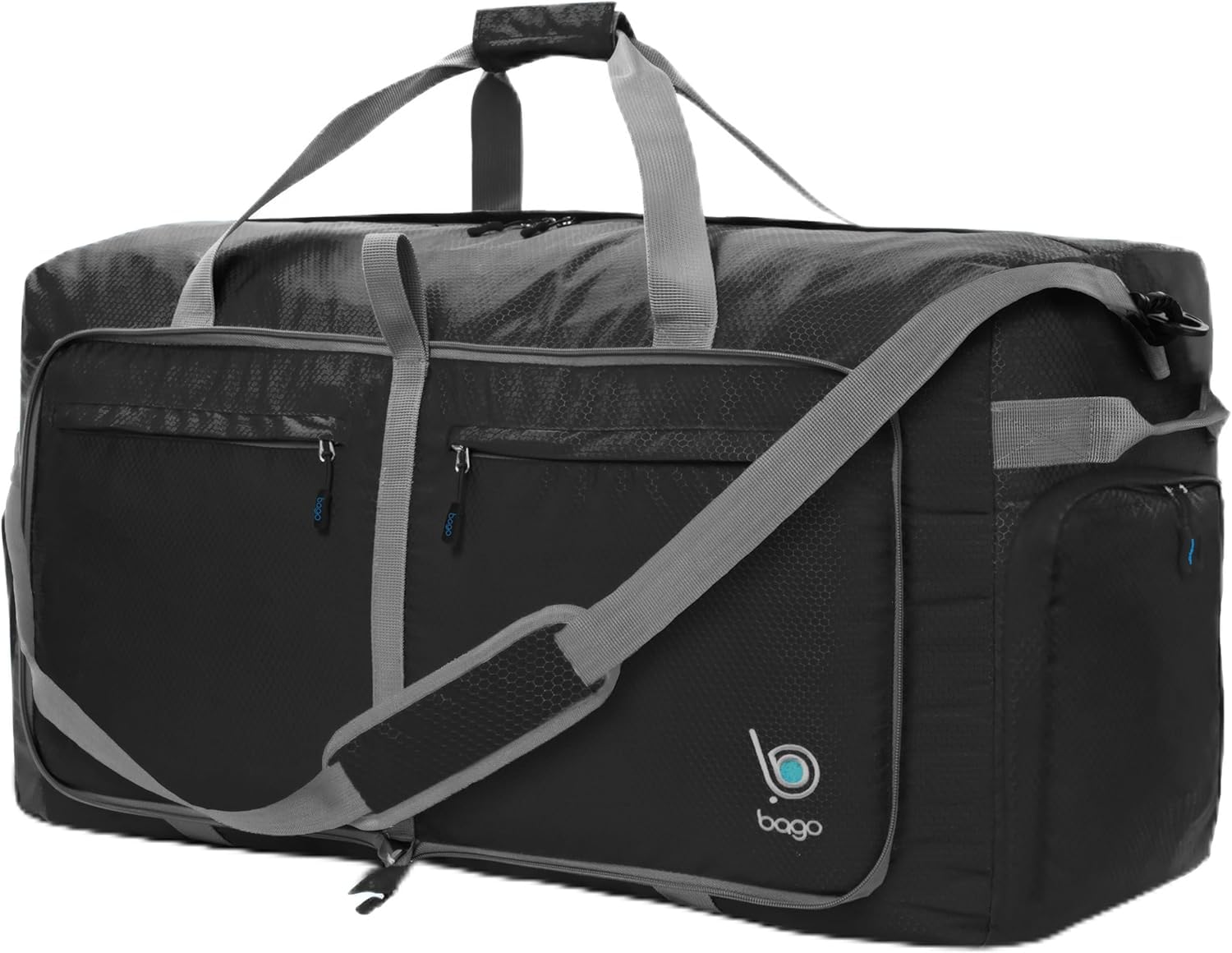 Bago Big XXL Foldable Duffel Bags for Traveling Women & Men - 140L Packable Duffle Bag for Travel with Shoe Compartment - Water Repellant, Heavy Duty, Lightweight Folding & Collapsible (Black)