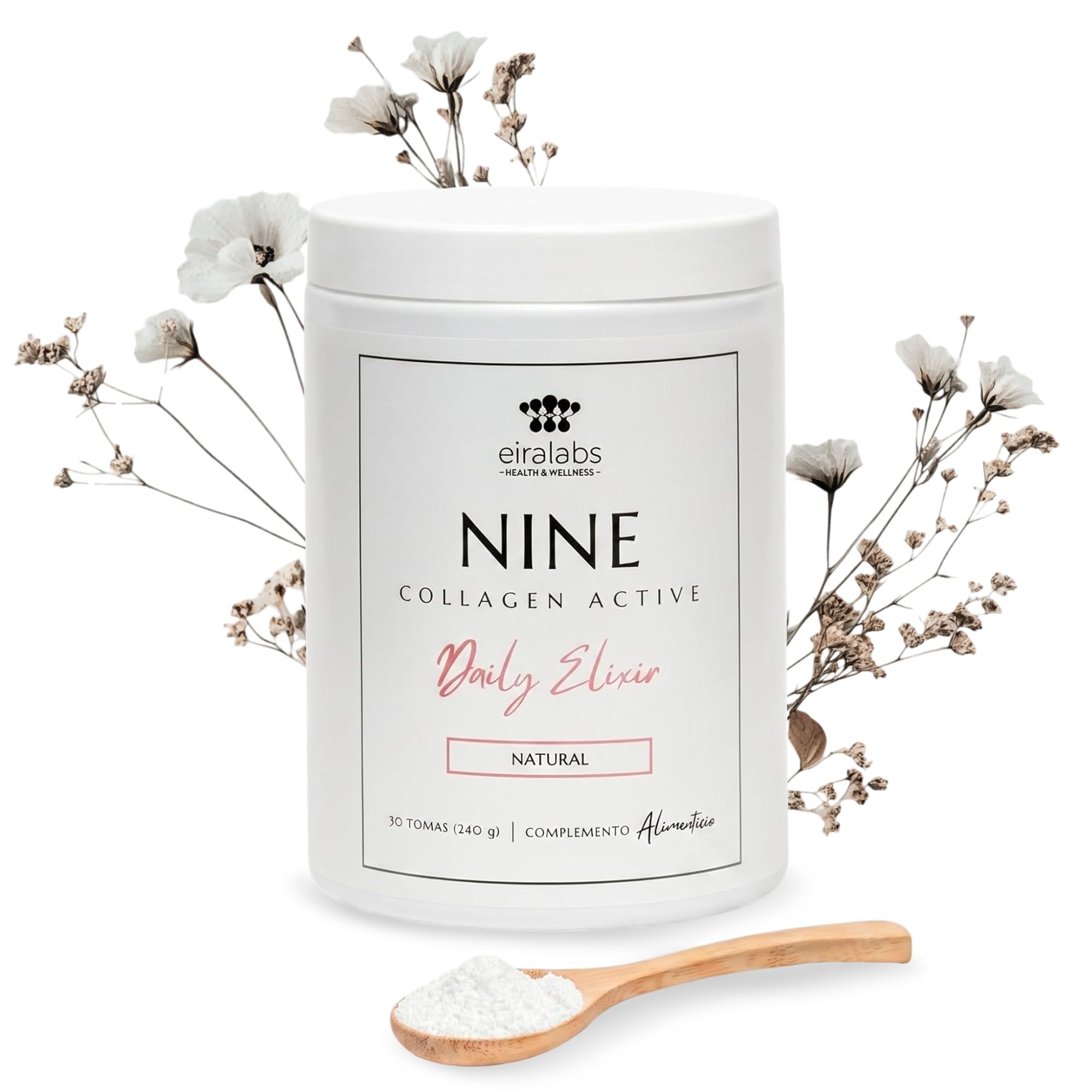 Nine Collagen Active Daily Ellixir - Kolagen z biotyną, niacyną, cynkiem oraz witaminami C i E w celu poprawy elastyczności skóry oraz wzmocnienia włosów i paznokci - Naturalny smak