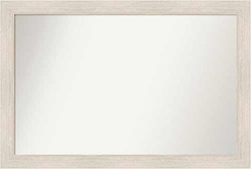 Amanti Art Espejo de baño blanco para sobre el fregadero, 33 x 49 pulgadas, espejo rectangular de tocador de madera blanca lavada a medida, marco de