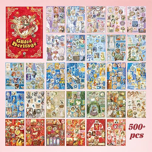 Image of 500+ Pcs Vintage Gilded Heritage Sticker Book - Elegant Baroque Art Decals, Pre-Cut Waterproof & Repositionable Stickers for Scrapbook, Journal, Phone Case & DIY, No Residue