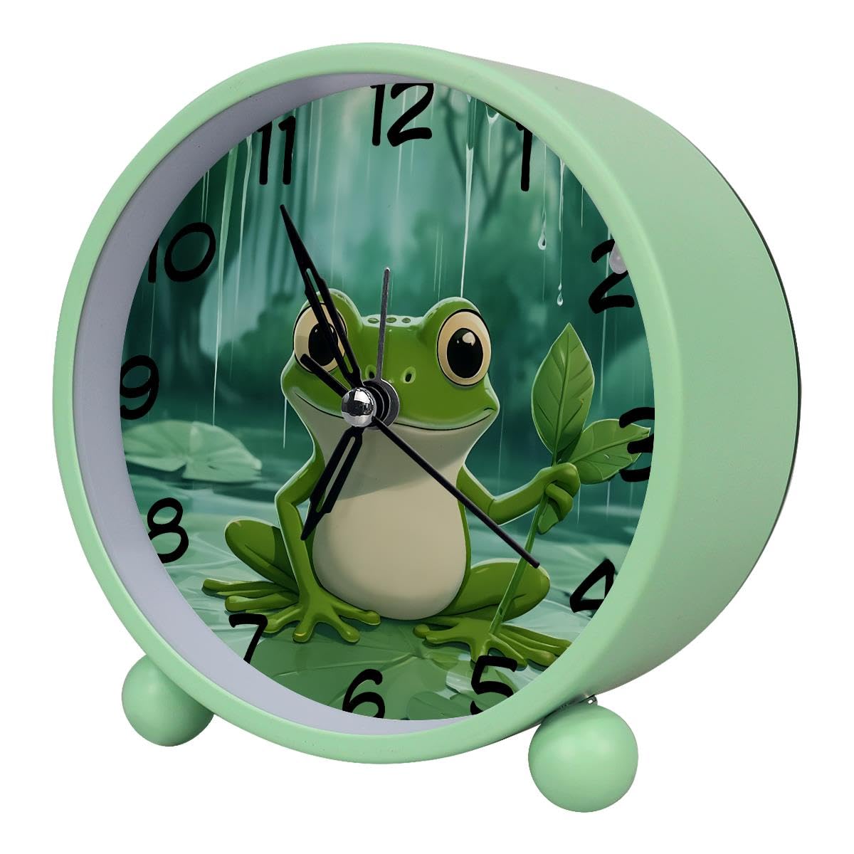 Luoweisi Analog Alarm Clock Cartoon Frog, Silent Non-Ticking with Night Light, Battery Operated, Round Desk Alarm Clock for Office, Bedroom, Elderly, Adults, Children, Student Gifts