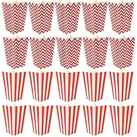 Popcorn Boxes 20 Pcs Popcorn Favor Boxes Retro Square Striped Popcorn Bucket, for Cinema Theater Birthday Party Movie Nights Decoration Bags Cover