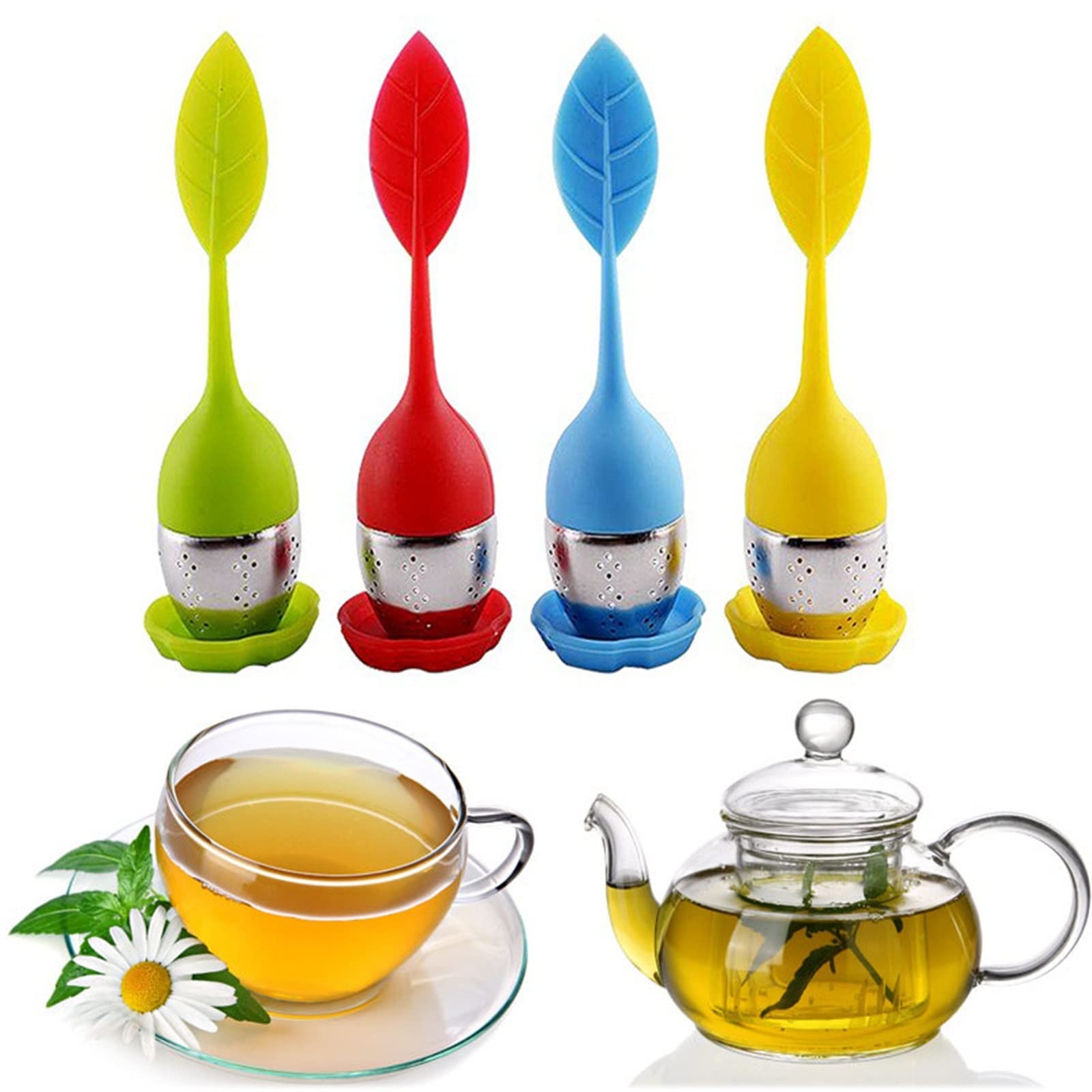 Colino da tè per infusore per spezie, in acciaio inox, setaccio per tè, accessori per erbe, teiera per colino da tè (verde)