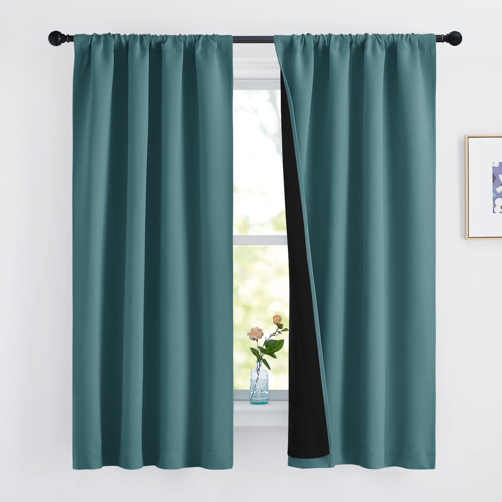 NICETOWN 100% Blackout Curtain Panels, Thermal Black Liner Curtains for Nursery Room, Noise Reducing and Cold Blocking Drapes for Windows (Set of 2,