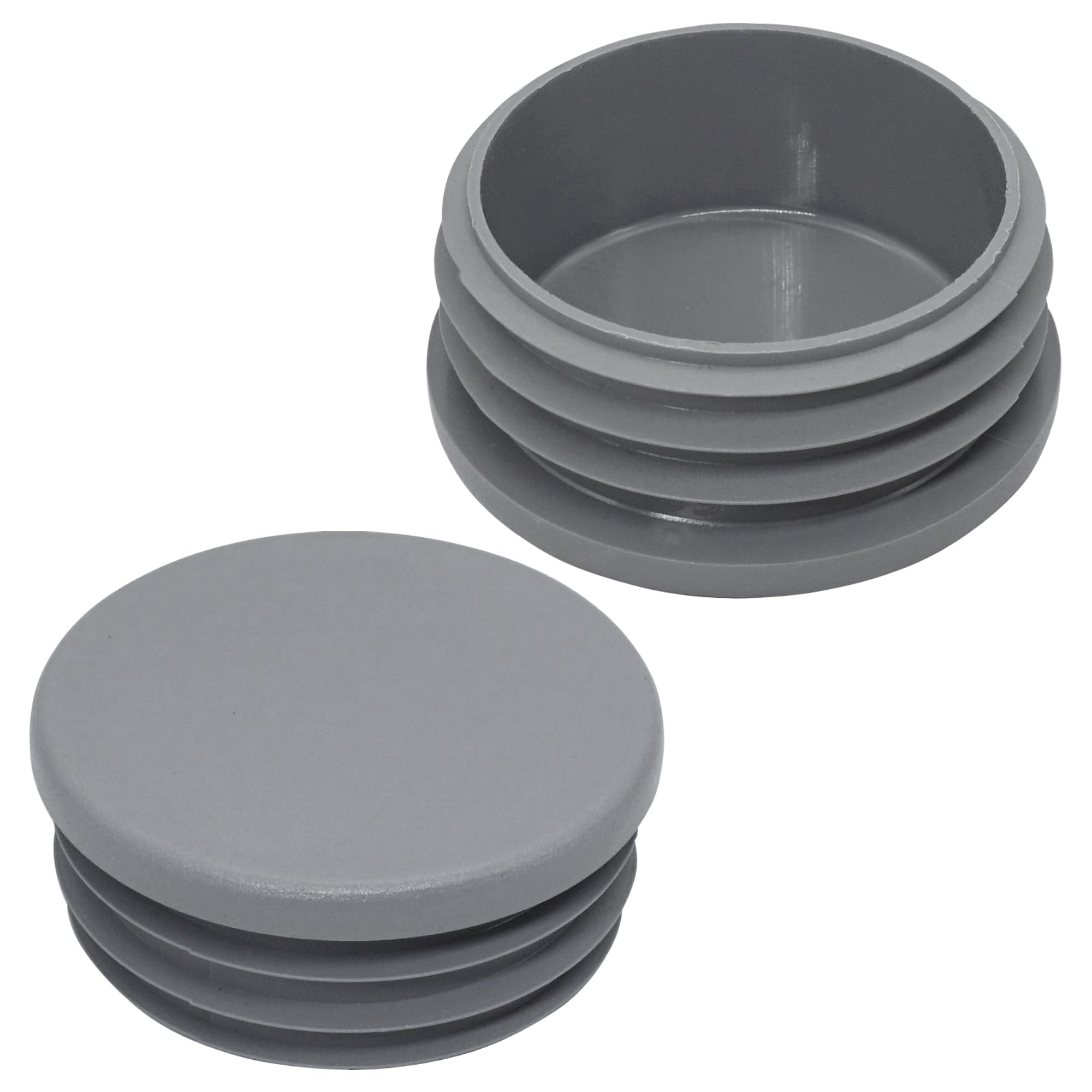 SKIR'CO (4 piezas) Insertos de tubo redondos de 2 pulgadas, tapones de poste de valla, tapas de tubo de plástico gris, tapones de tubería, gris RAL 7040
