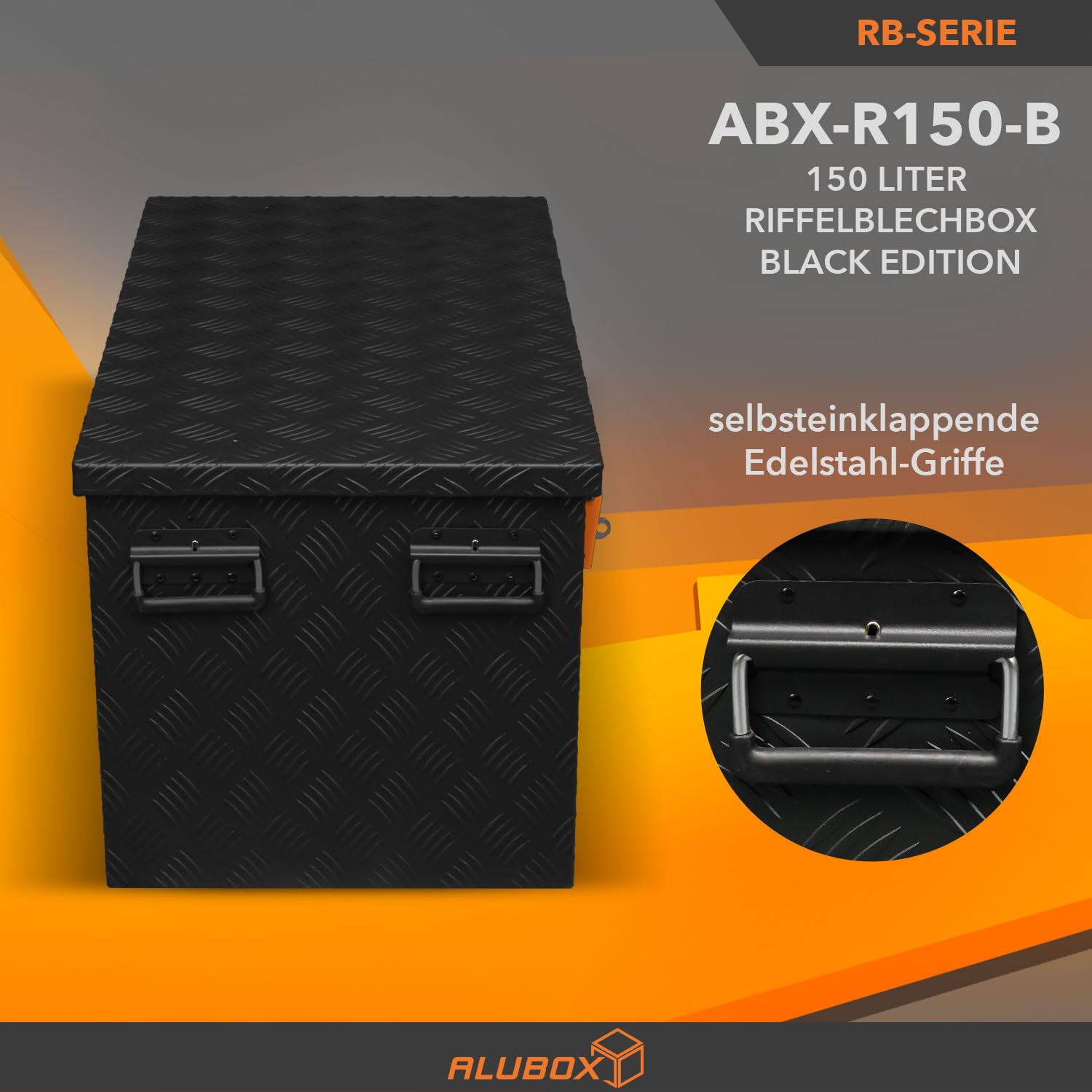 Alubox - STRONG - BLACK EDITION - Alu- Riffelblechkiste - ABX-R150 Metallkiste 3mm - 150 L -