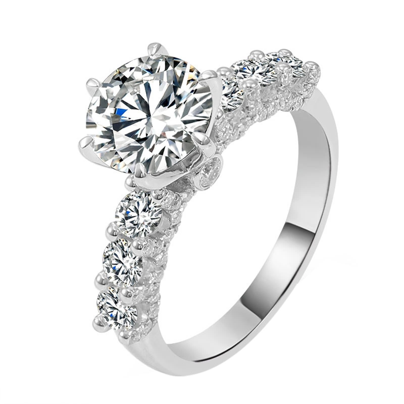 Anillo de boda de oro blanco de 9 quilates, moissanita de 9 quilates, 6 garras redondas, moissanita, tamaño H 1/2, moderno para esposa, joyería de compromiso